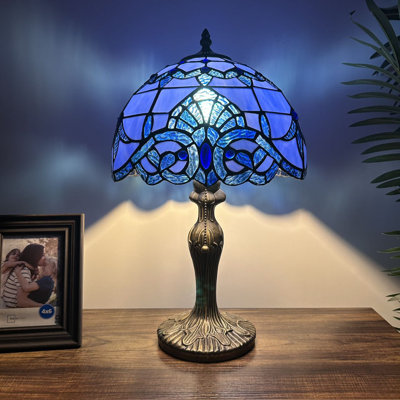 Bloomsbury Market Lounsbury Tiffany Style Table Lamp Blue Stained